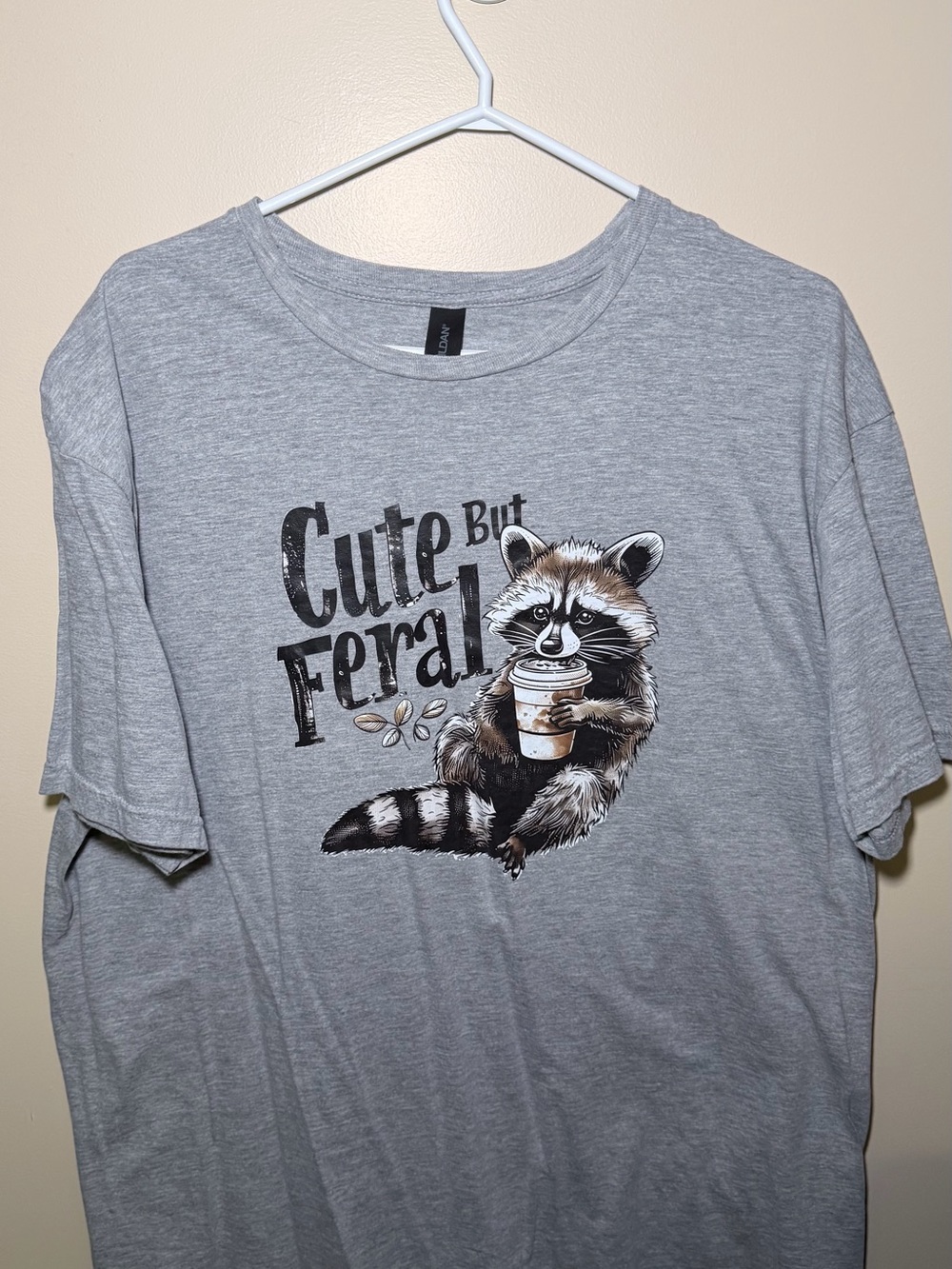 Gildan Gray 'Cute But Feral' Raccoon Graphic Tee